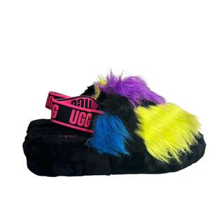 UGG Fluff Yeah Party Spots Sz 7 Sheepskin Slide Sandals Slippers 1125006